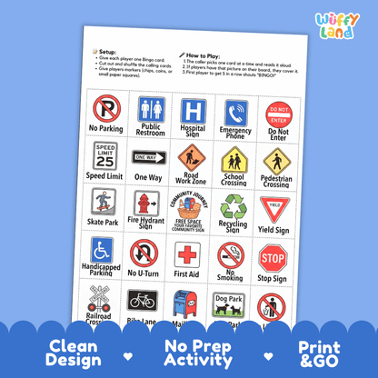 Community and Safety Sign Bingo Games Printable Life Skills Activities