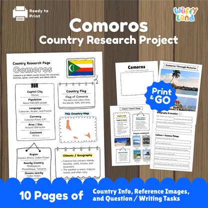 Comoros Country Research Project Worksheets and Activity Pages