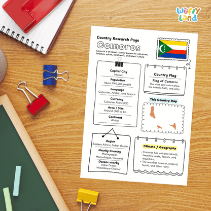 Comoros Country Research Project Worksheets and Activity Pages
