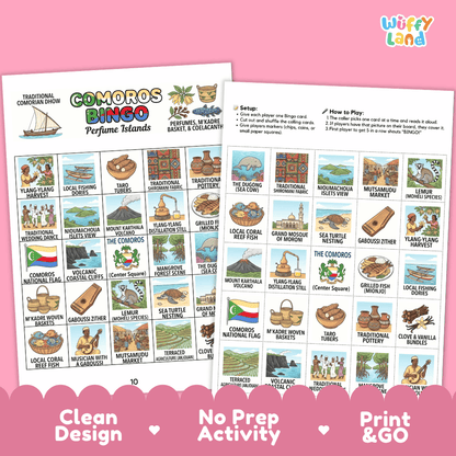 Comoros Geography BINGO Games Printable Country Study Activity Cards