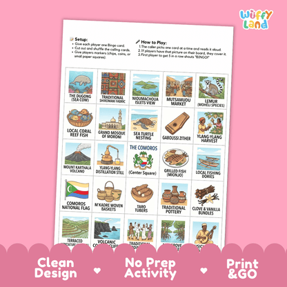 Comoros Geography BINGO Games Printable Country Study Activity Cards