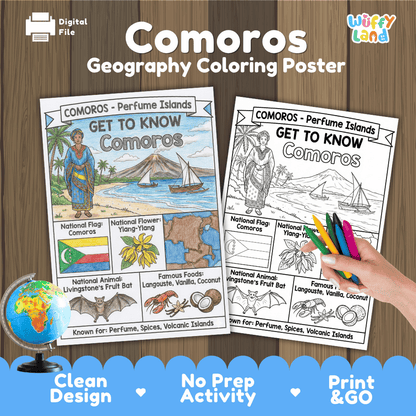 Comoros Geography Coloring Poster and Fact Sheet Printable Worksheets