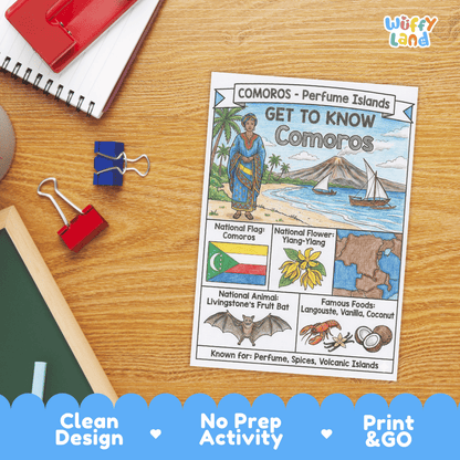 Comoros Geography Coloring Poster and Fact Sheet Printable Worksheets