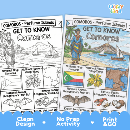 Comoros Geography Coloring Poster and Fact Sheet Printable Worksheets