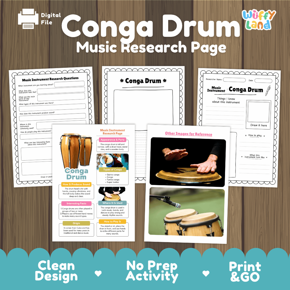 Conga Drum Music Research Page Worksheets and Information Poster