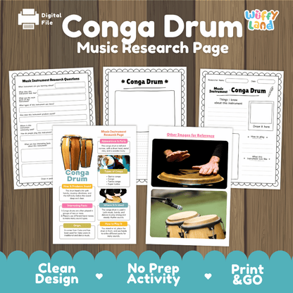 Conga Drum Music Research Page Worksheets and Information Poster