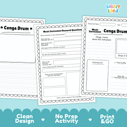 Conga Drum Music Research Page Worksheets and Information Poster