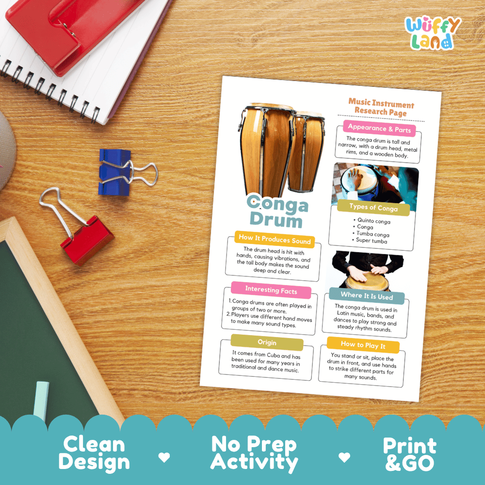 Conga Drum Music Research Page Worksheets and Information Poster