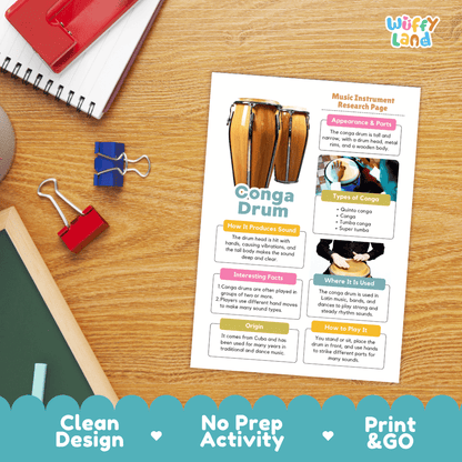 Conga Drum Music Research Page Worksheets and Information Poster