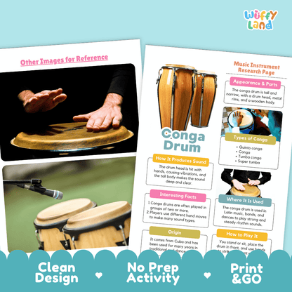 Conga Drum Music Research Page Worksheets and Information Poster