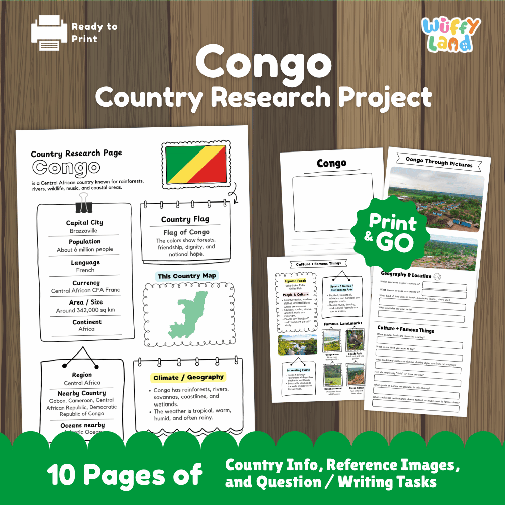 Congo Country Research Project Worksheets and Activity Pages
