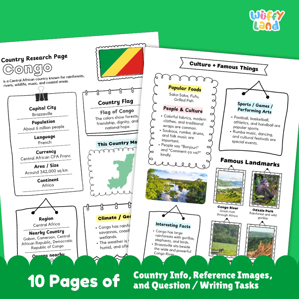 Congo Country Research Project Worksheets and Activity Pages