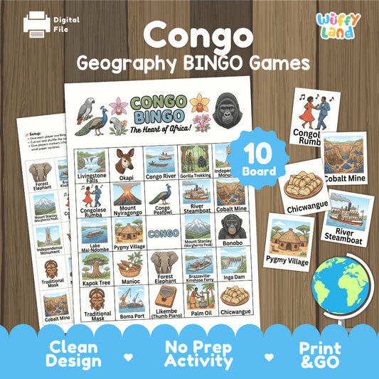 Congo Geography Bingo Games Printable Country Study Activities