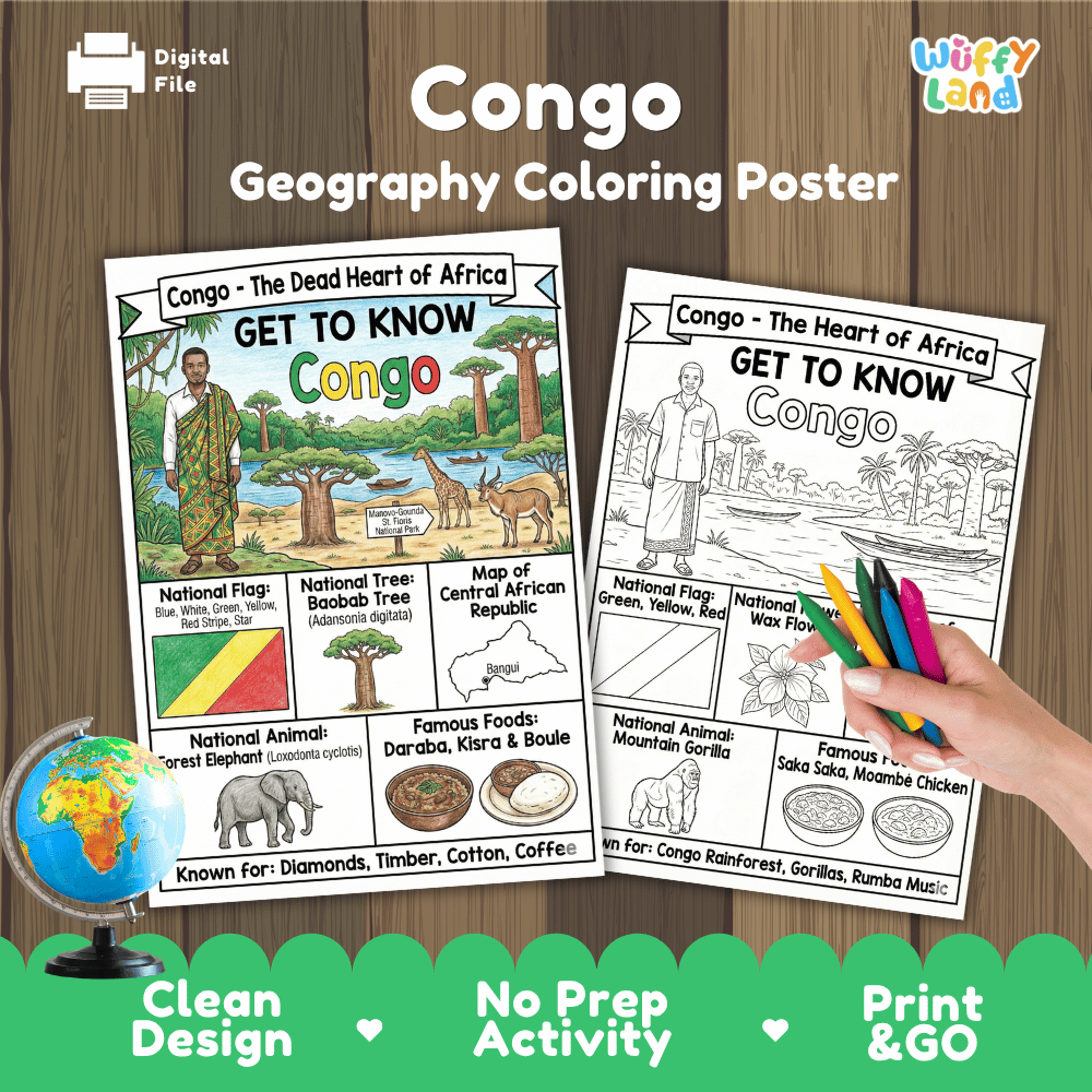 Congo Geography Coloring Poster and Activity Worksheet