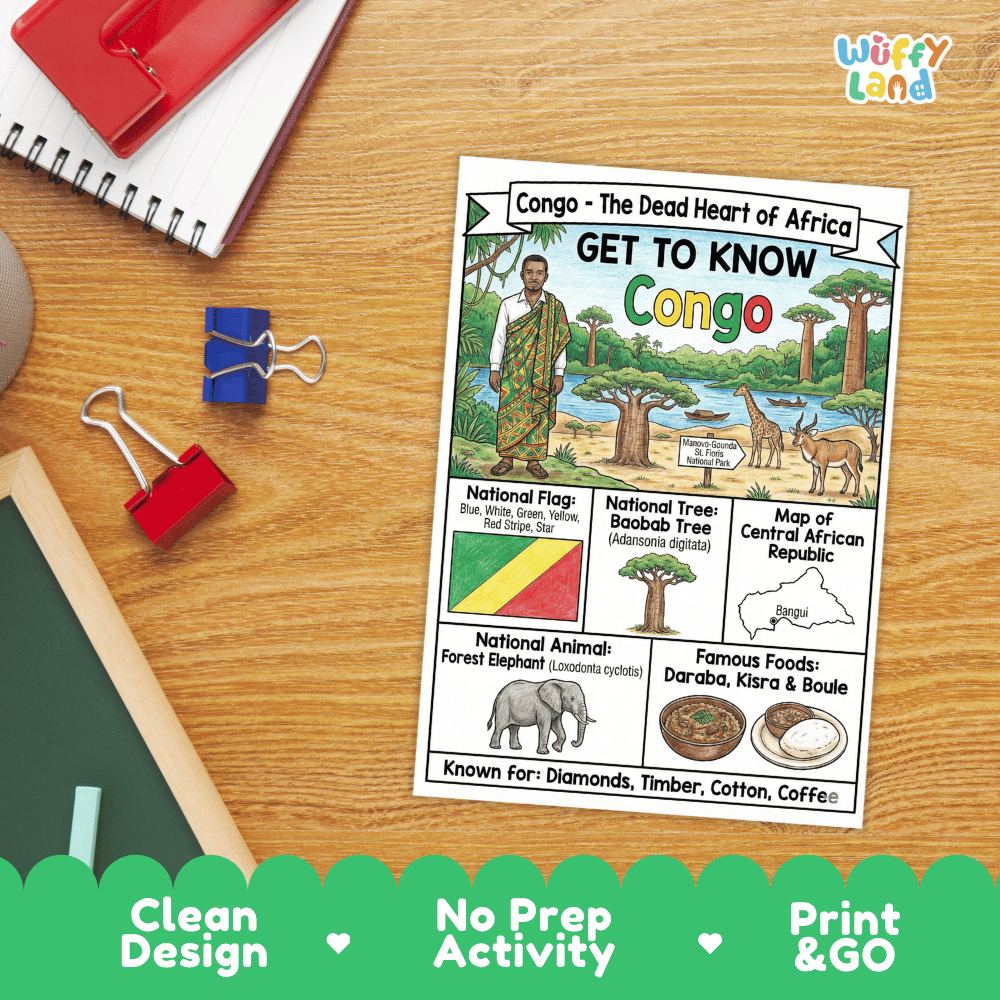 Congo Geography Coloring Poster and Activity Worksheet