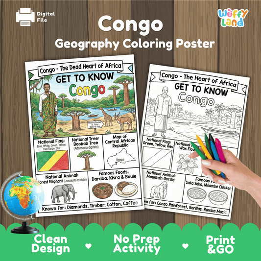 Congo Republic Country Study Geography Coloring Page Worksheet Activity | Africa