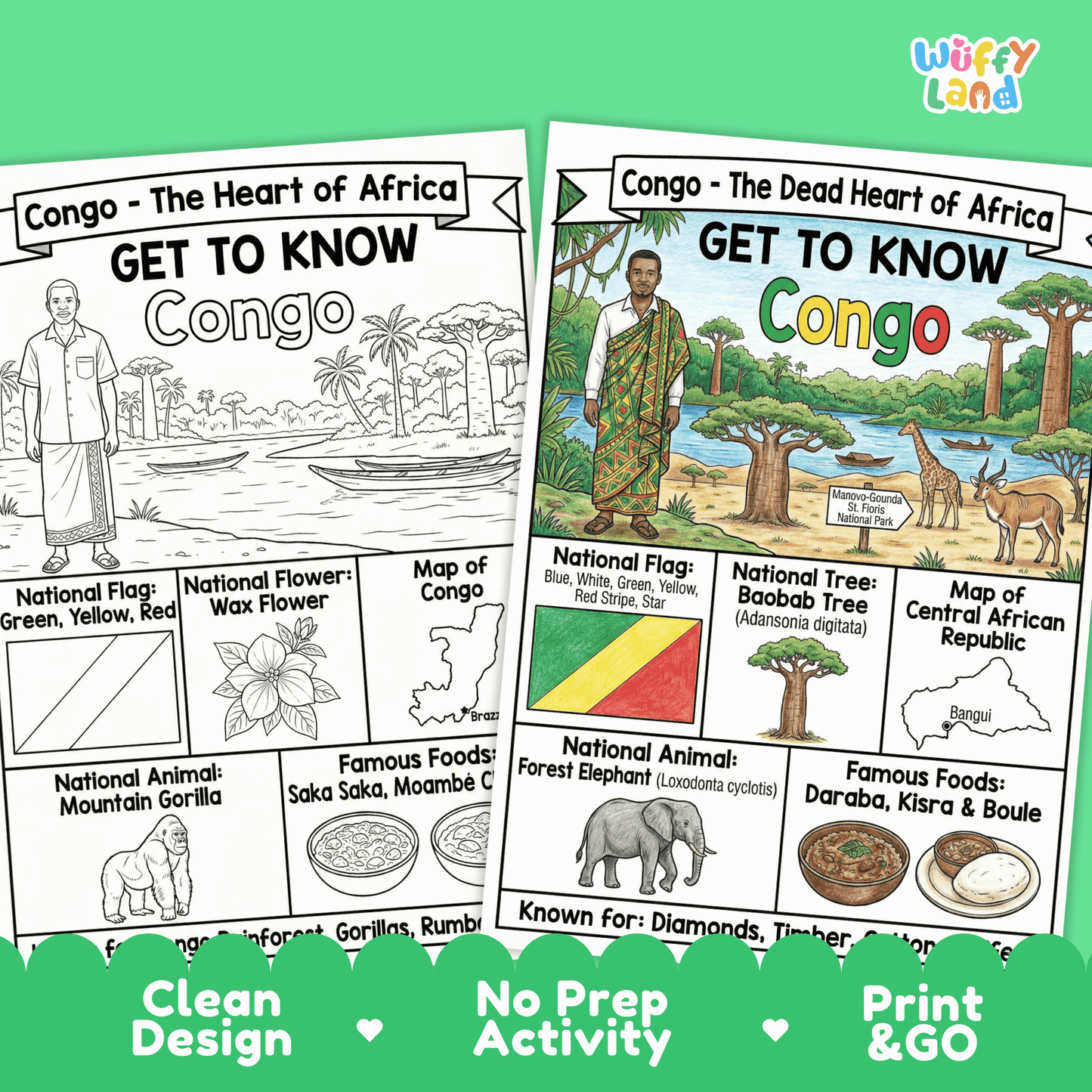 Congo Republic Country Study Geography Coloring Page Worksheet Activity | Africa