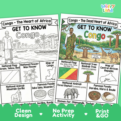 Congo Republic Country Study Geography Coloring Page Worksheet Activity | Africa