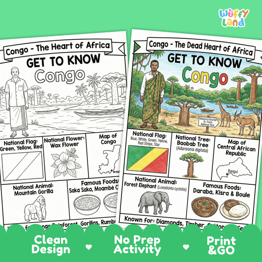 Congo Republic Country Study Geography Coloring Page Worksheet Activity | Africa
