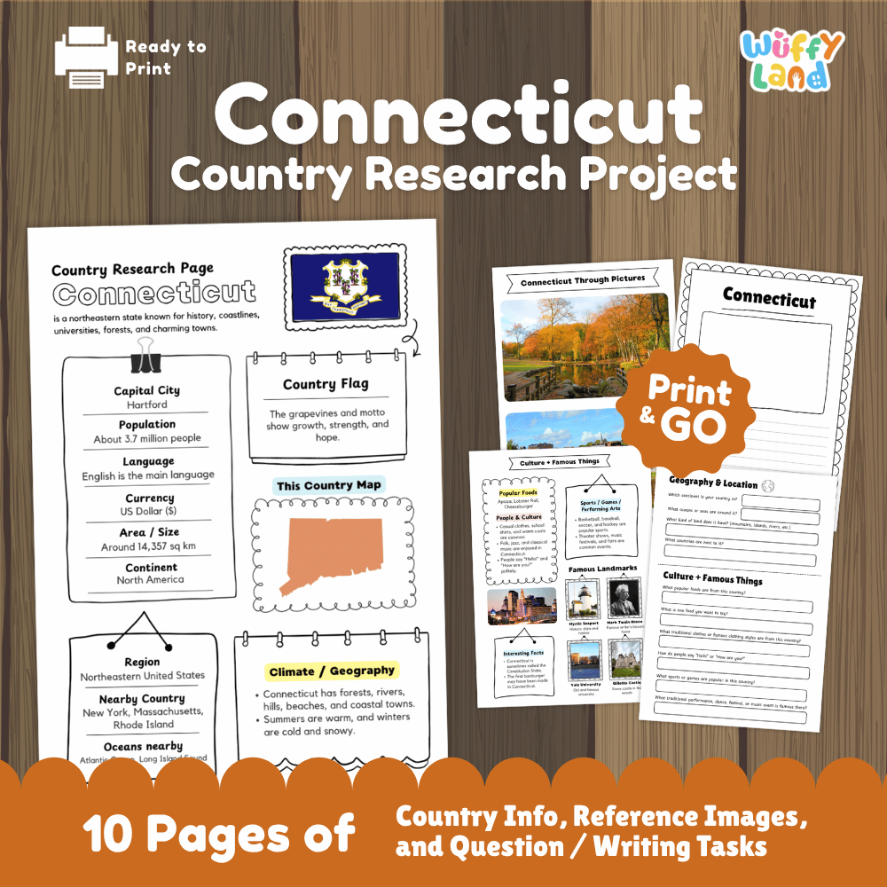 Connecticut Country Research Project Worksheets and Activity Pages