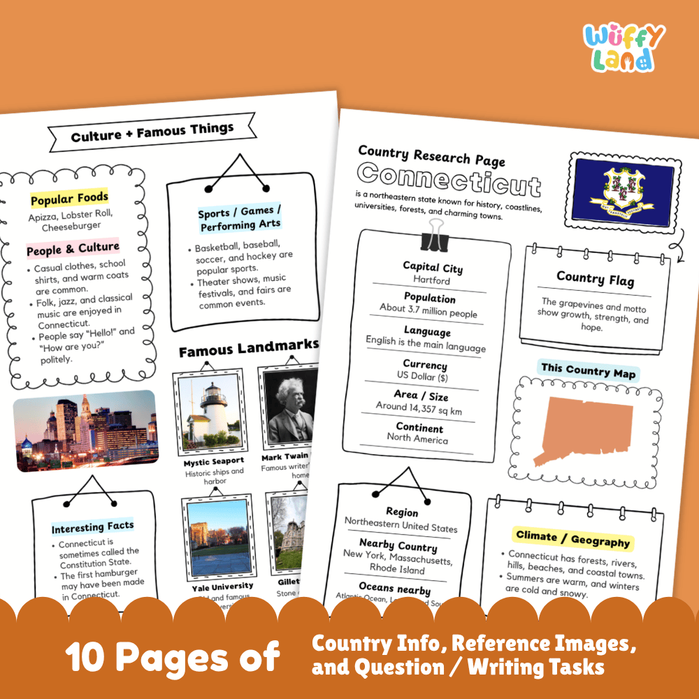 Connecticut Country Research Project Worksheets and Activity Pages