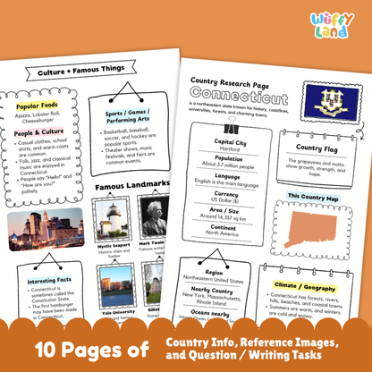 Connecticut Country Research Project Worksheets and Activity Pages