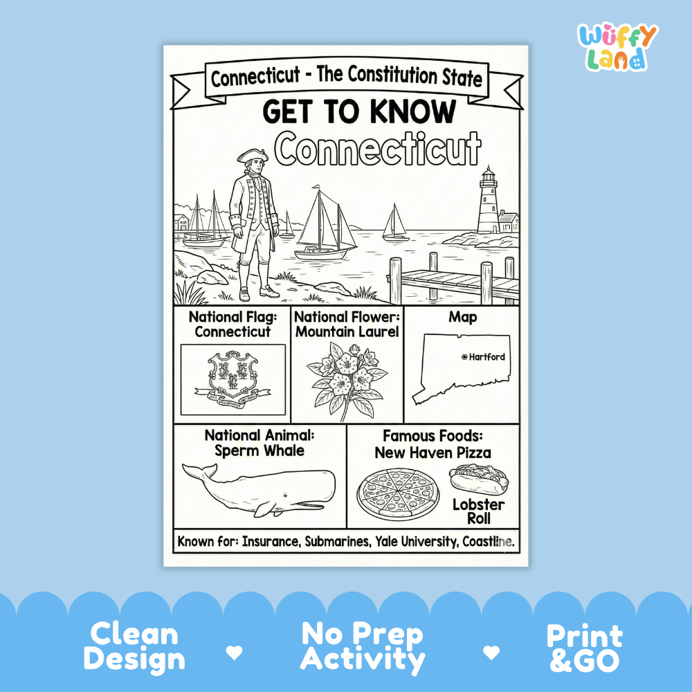 Connecticut Geography Coloring Poster Worksheets