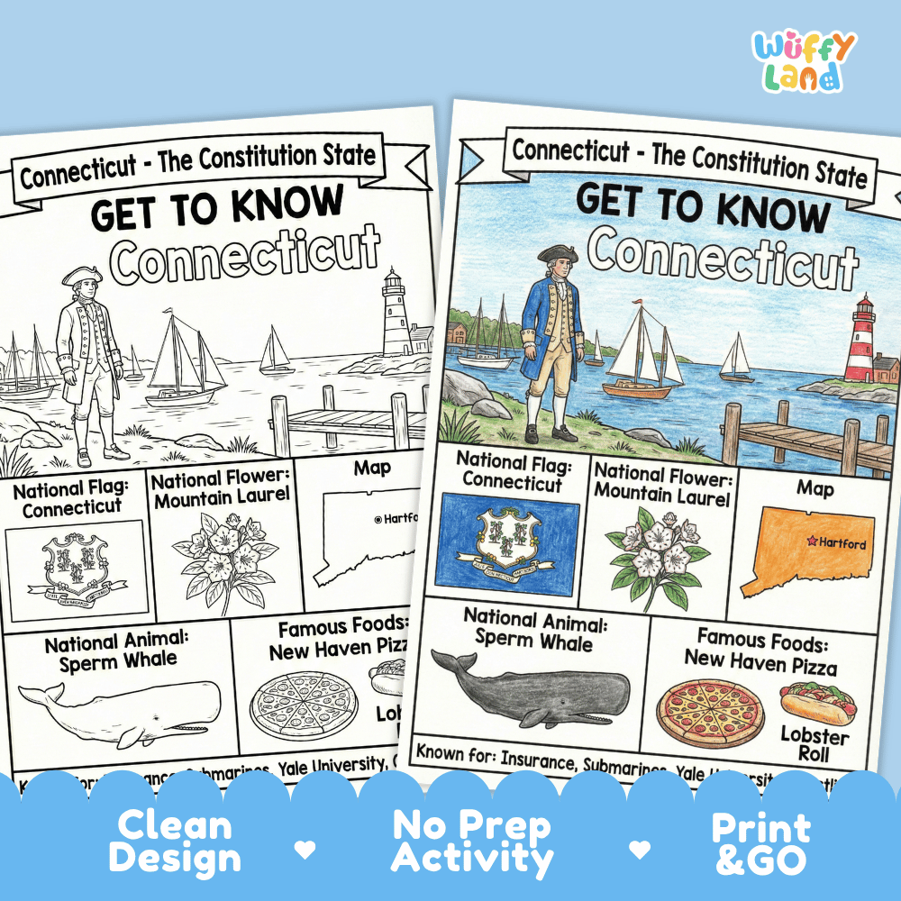 Connecticut Geography Coloring Poster Worksheets