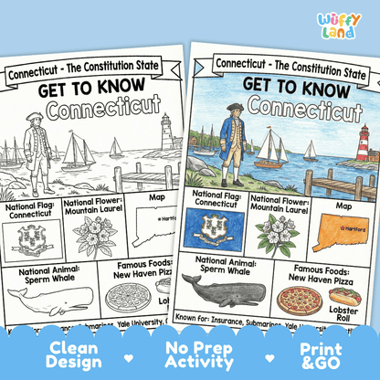 Connecticut Geography Coloring Poster Worksheets