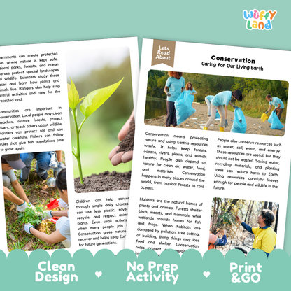 Teacher answer key page showing complete question solutions for Conservation environmental science reading comprehension practice
