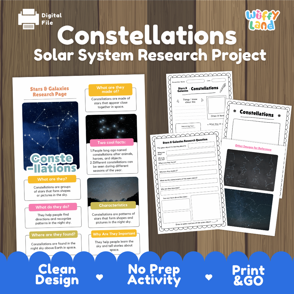 Constellations Solar System Research Project Worksheets and Fact Sheet