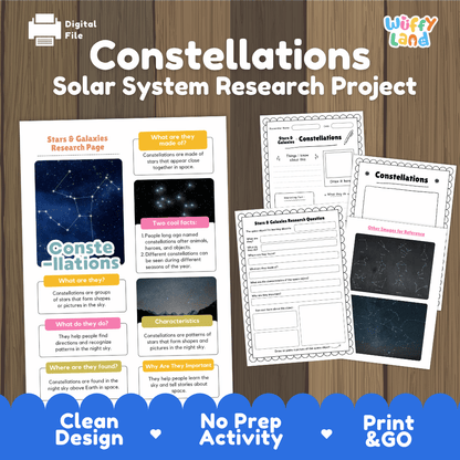 Constellations Solar System Research Project Worksheets and Fact Sheet