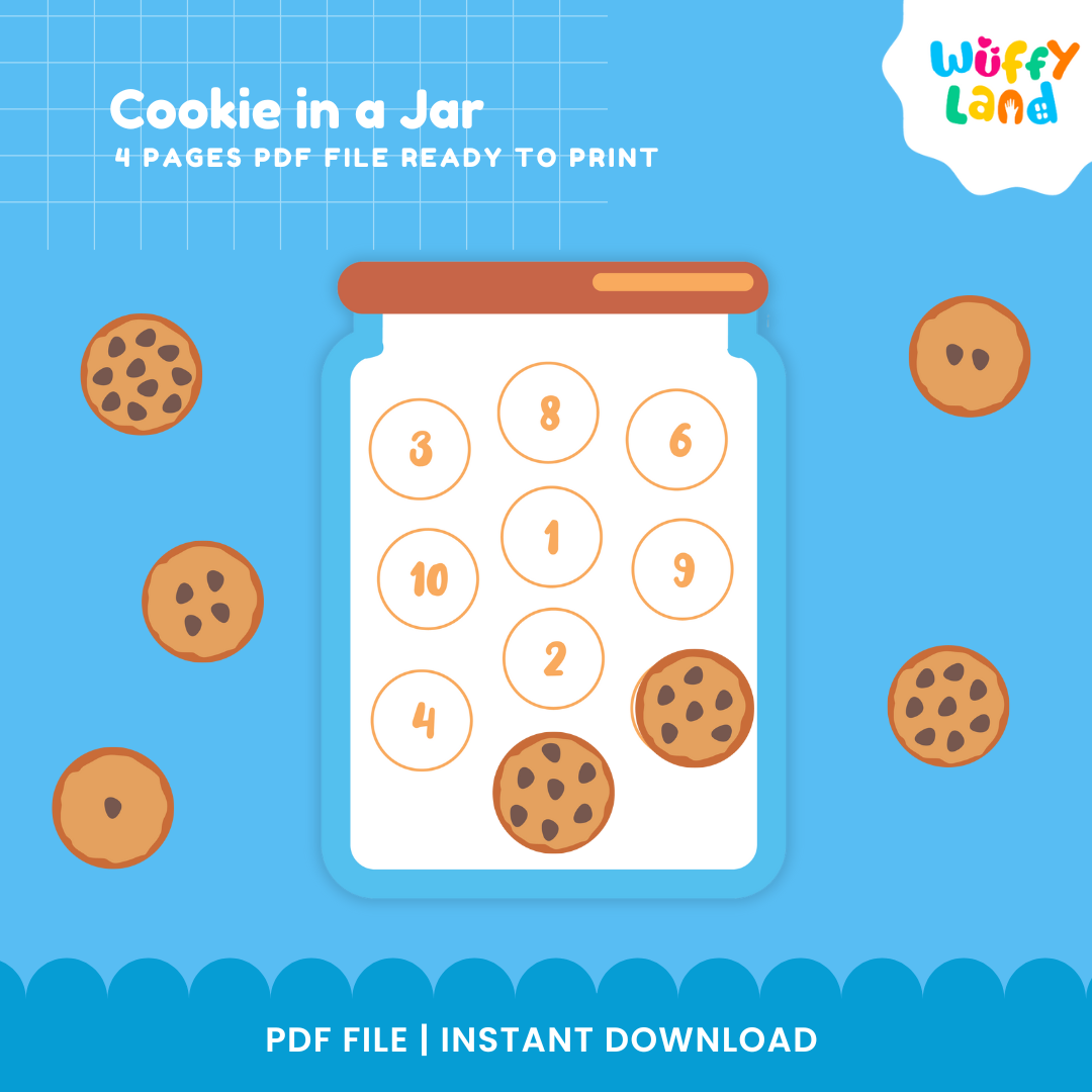 Cookie number matching printable activity with numbers 1 to 9 for preschool math centers and homeschool learning