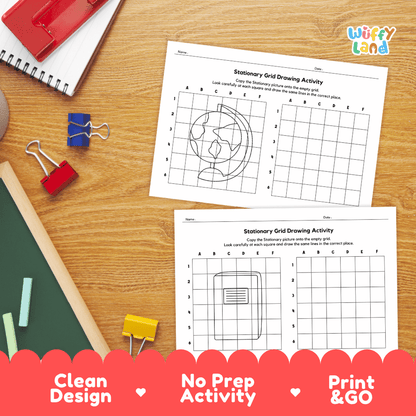 Stationary Grid Drawing Activity Worksheets