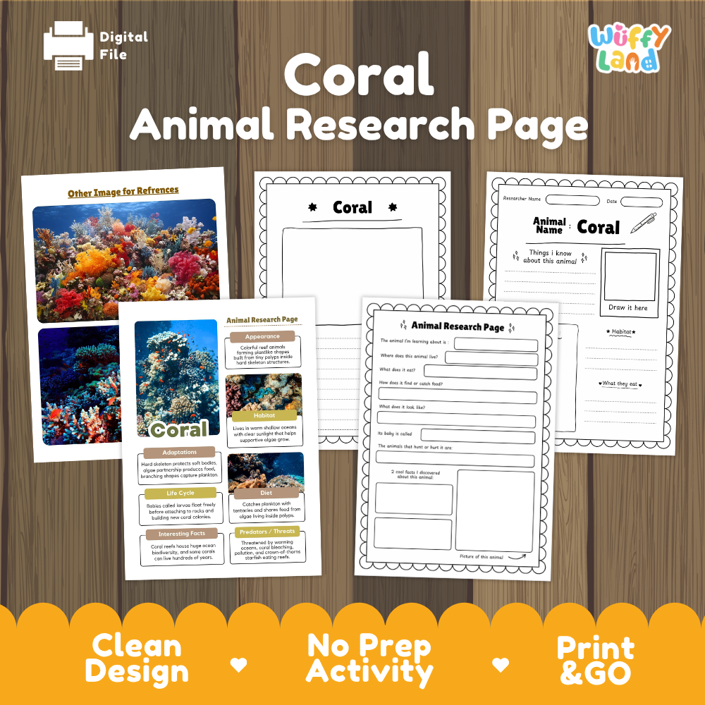 Coral Animal Research Page Printable Worksheets for Early Elementary