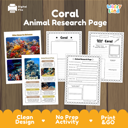 Coral Animal Research Page Printable Worksheets for Early Elementary
