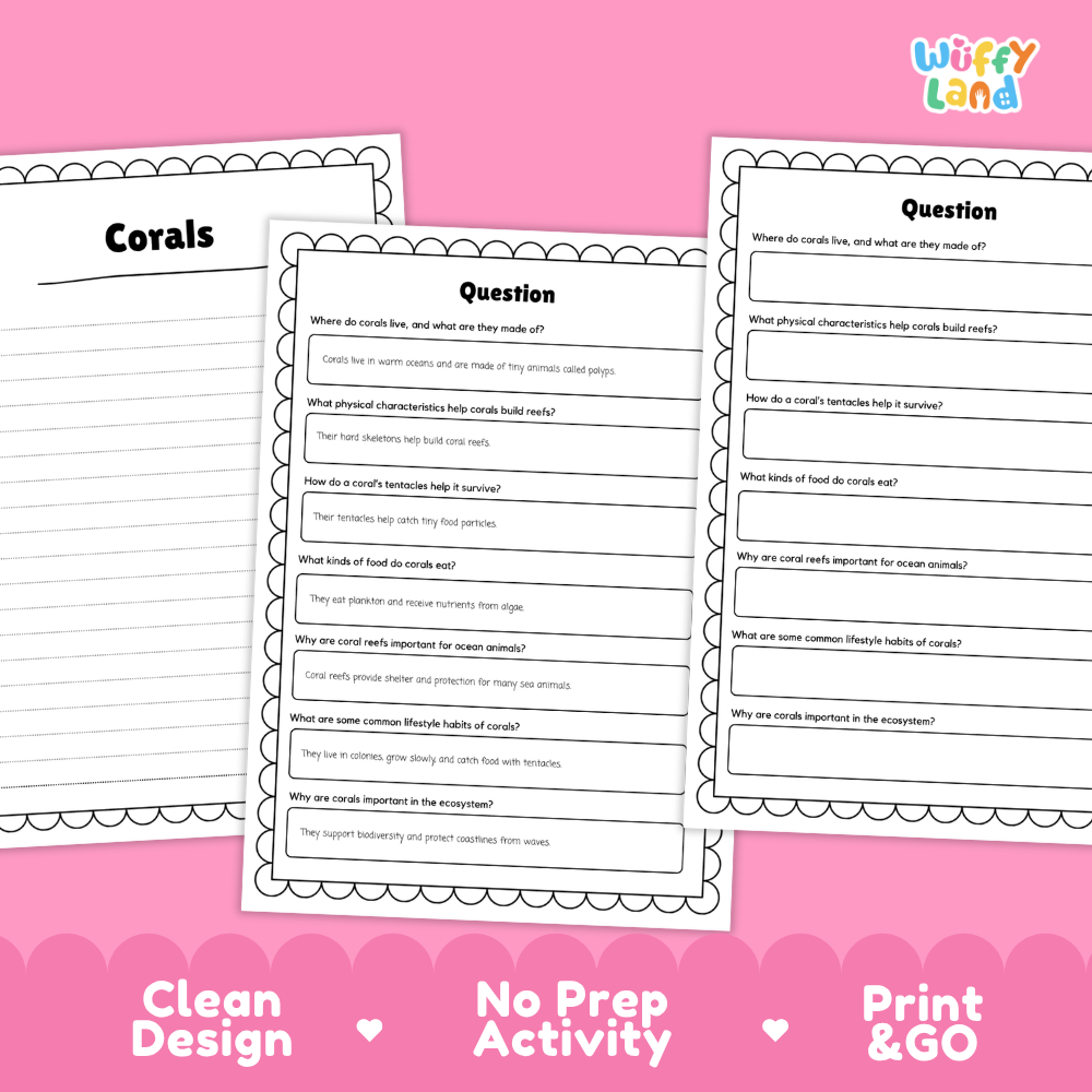 Coral Reading Passage and Comprehension Questions Worksheets