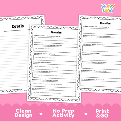 Coral Reading Passage and Comprehension Questions Worksheets