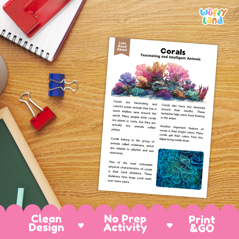 Coral Reading Passage and Comprehension Questions Worksheets
