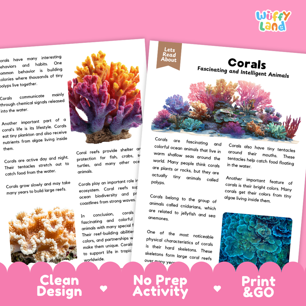 Coral Reading Passage and Comprehension Questions Worksheets