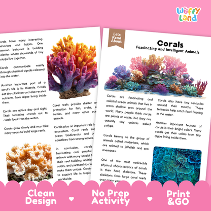 Coral Reading Passage and Comprehension Questions Worksheets