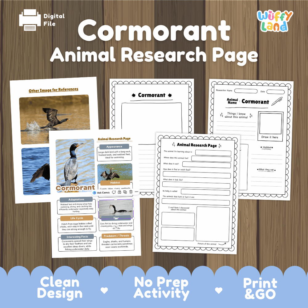 Cormorant Animal Research Page and Worksheets