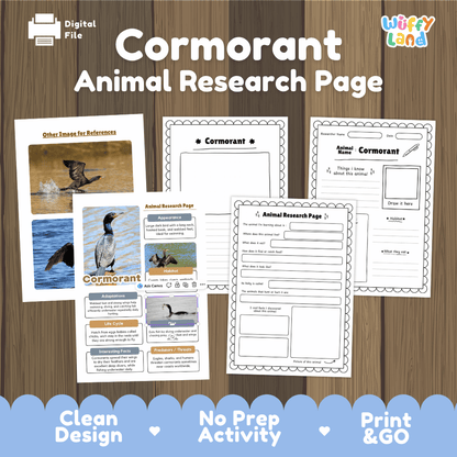 Cormorant Animal Research Page and Worksheets