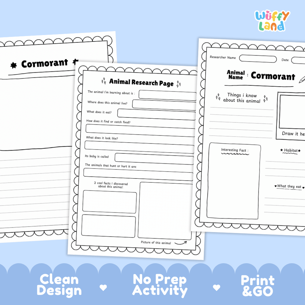 Cormorant Animal Research Page and Worksheets