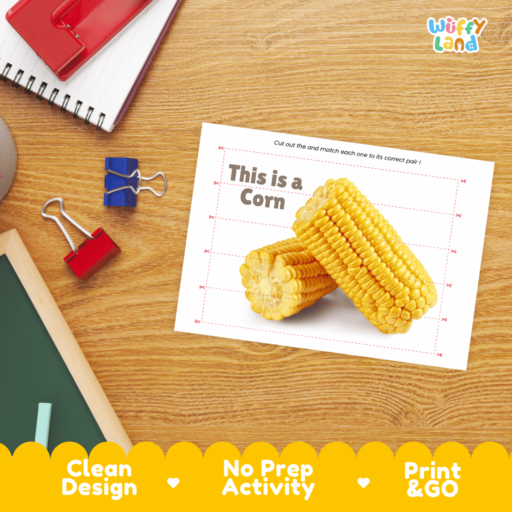 Corn Cut and Match Activity Worksheets | Nuts and Dried Fruits Puzzle Printables