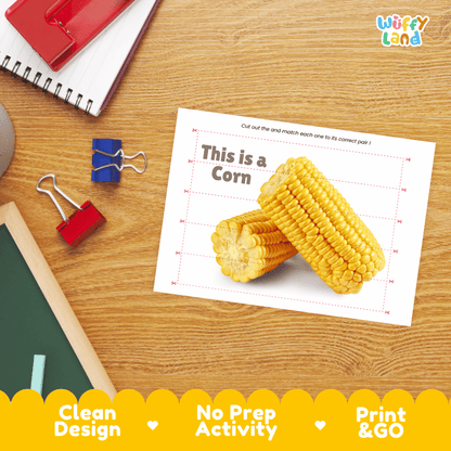 Corn Cut and Match Activity Worksheets | Nuts and Dried Fruits Puzzle Printables
