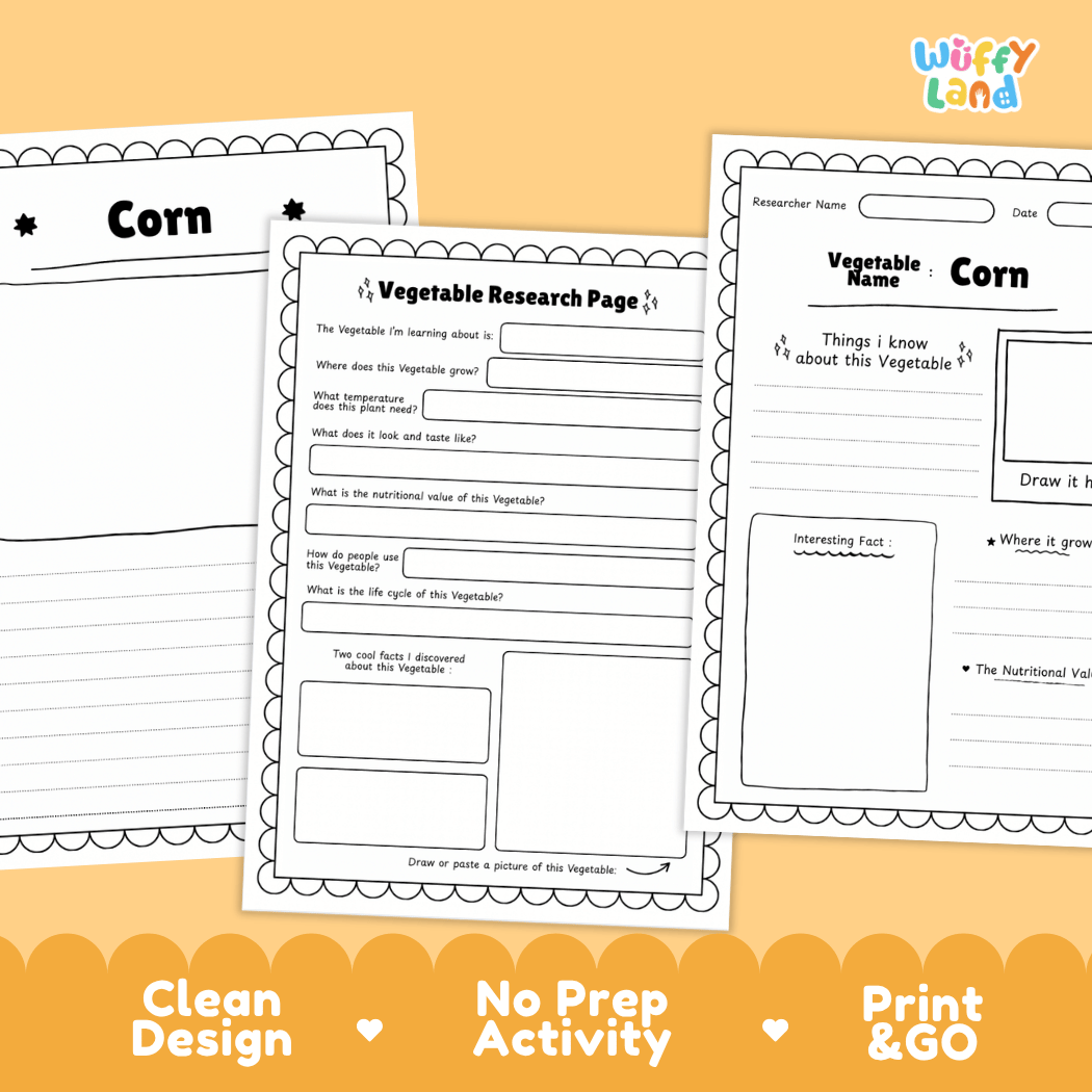 Corn Vegetable Research Page Worksheets