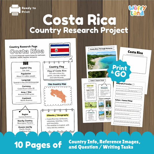 Costa Rica Country Research Project Worksheets and Activity Pages