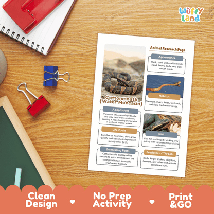 Cottonmouth Animal Research Page and Worksheets