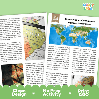 Teacher answer key page showing complete question solutions for countries vs continents reading comprehension practice